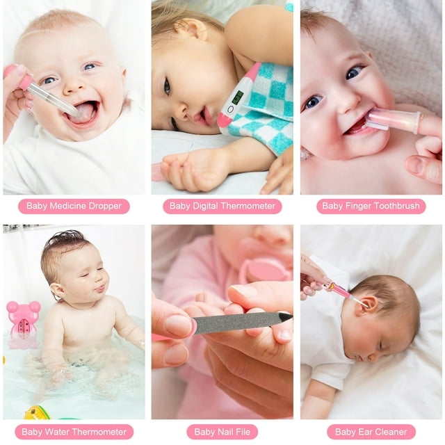 Baby Grooming Kit,BUSATIA 21 in 1 Infant Safety Care Set with Hair Brush Comb Nail Clipper Nasal Aspirator,Baby Essentials Kit for Newborn Girls Boys-Pink Baby Grooming kit