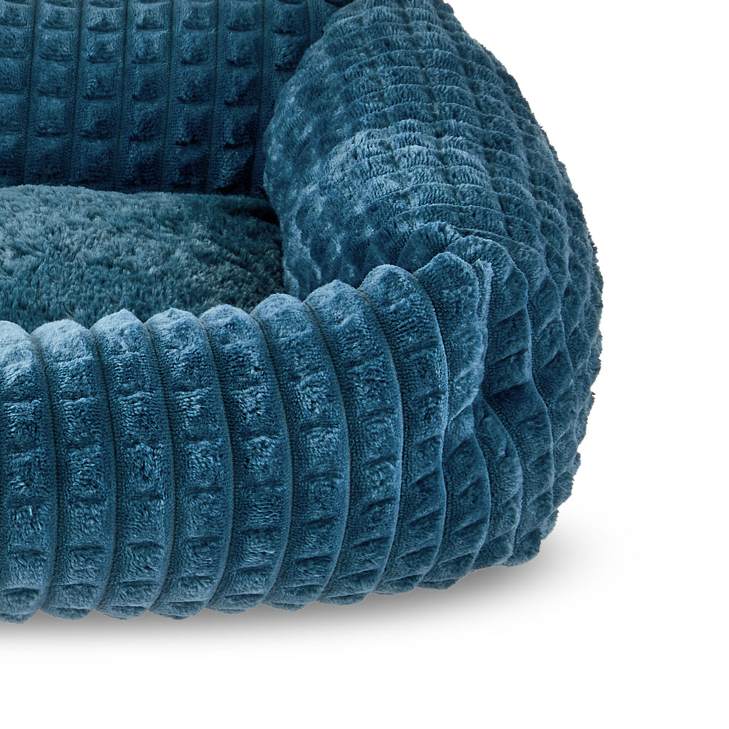 Small Flannel Waffle Texture Bolster Cat or Dog Bed, Blue, 17" x 21"