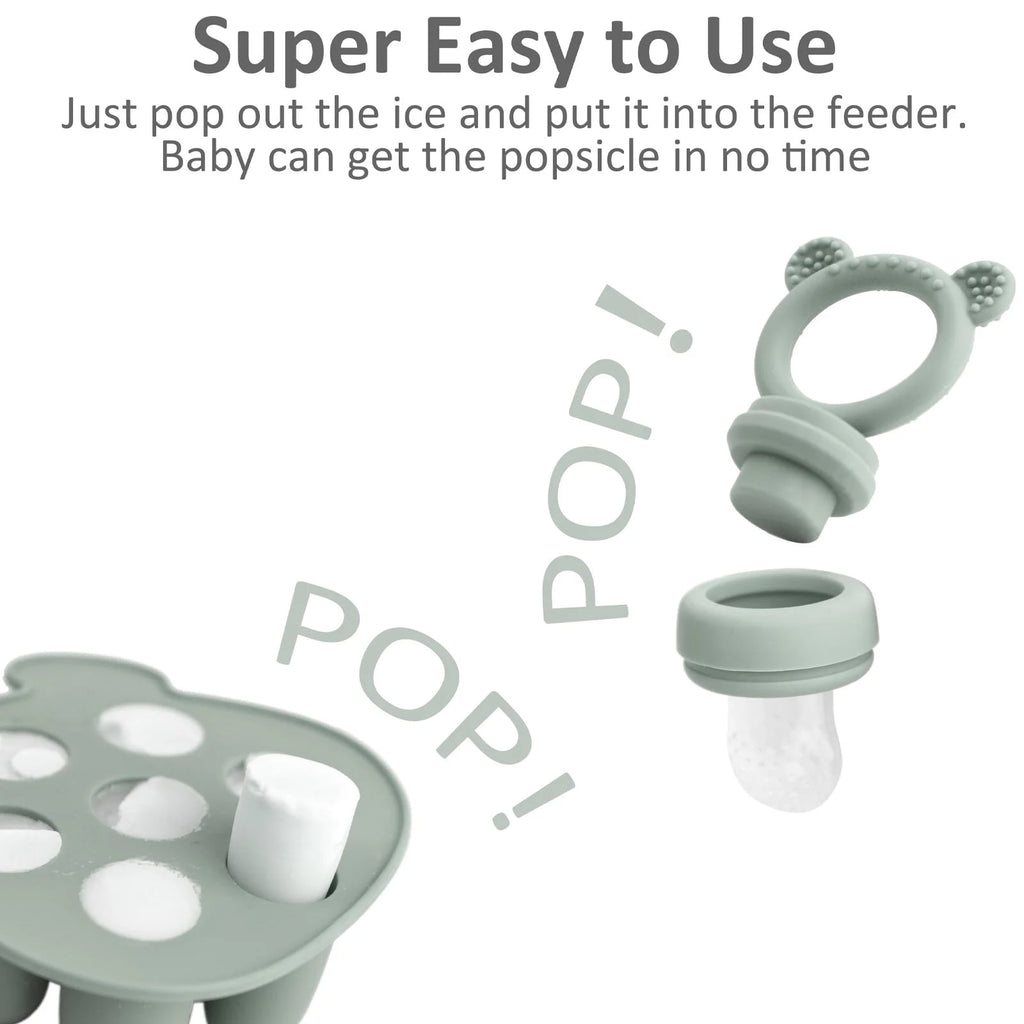 Silicone Baby Fruit Food Feeder Pacifier &amp; Breastmilk Popsicle Freezer Molds, Baby Food Storage Containers Breast Milk Ice Cubes for Baby Teething &amp; Infant Self Feeding, BPA Free (Green)