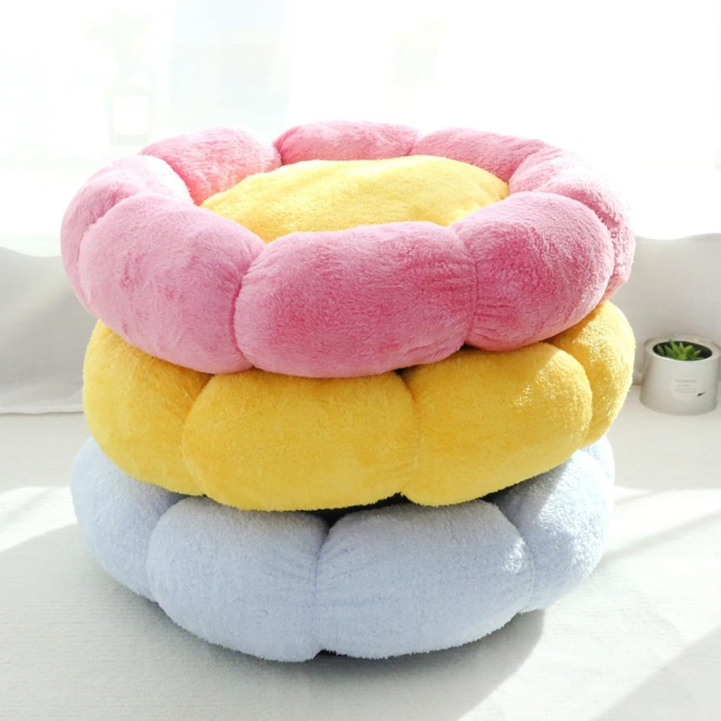 14in Round Cat Beds for Indoor Cats Small Dog Bed with Pillow, Washable Plush Pet Bed for Kittens Puppy, Purple