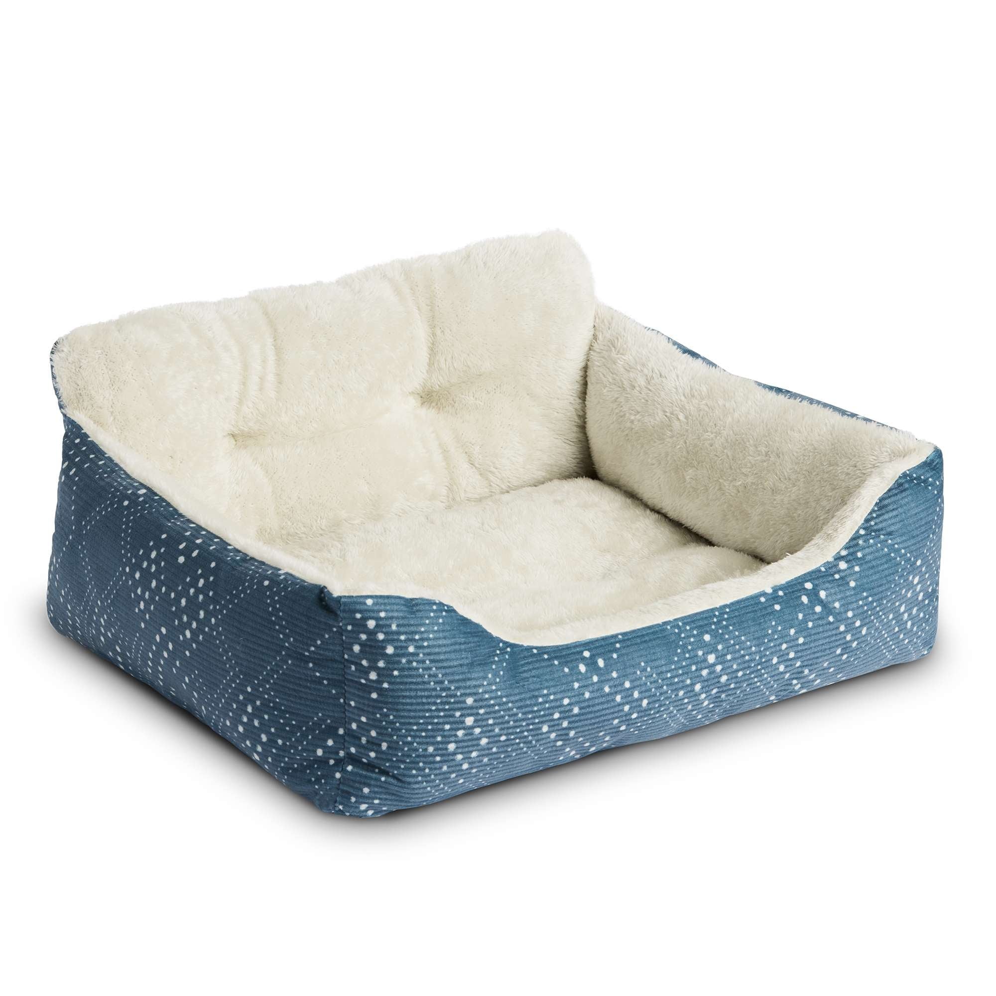 Puppy Dog Bed, Plush Bolster Dog for Small Dogs, Small, 21" x 17", Blue