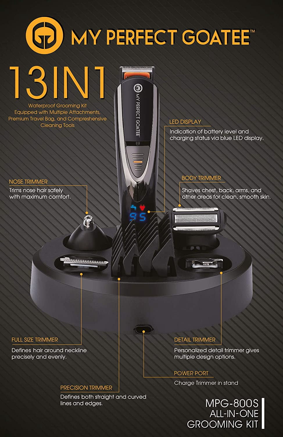 My Goatee Beard Trimmer, Grooming Kit with LED Battery Charge Indicator, Travel Bag
