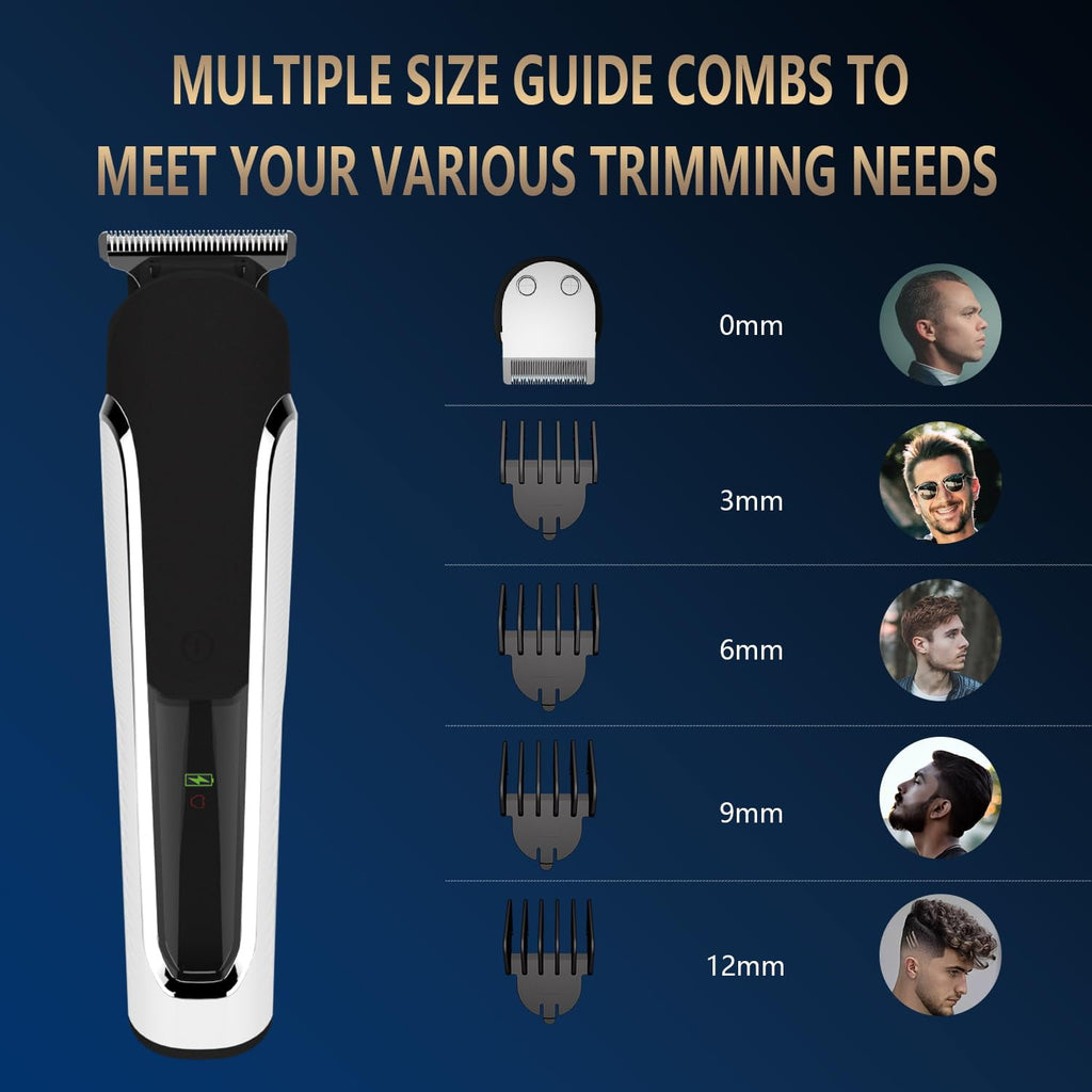 Men's All-in-One Grooming Kit, Beard Trimmer, Hair Clippers, Nose &amp; Ear Razor, Detail Trimmer, IPX6 Cordless Clipper with 4 Limit Combs