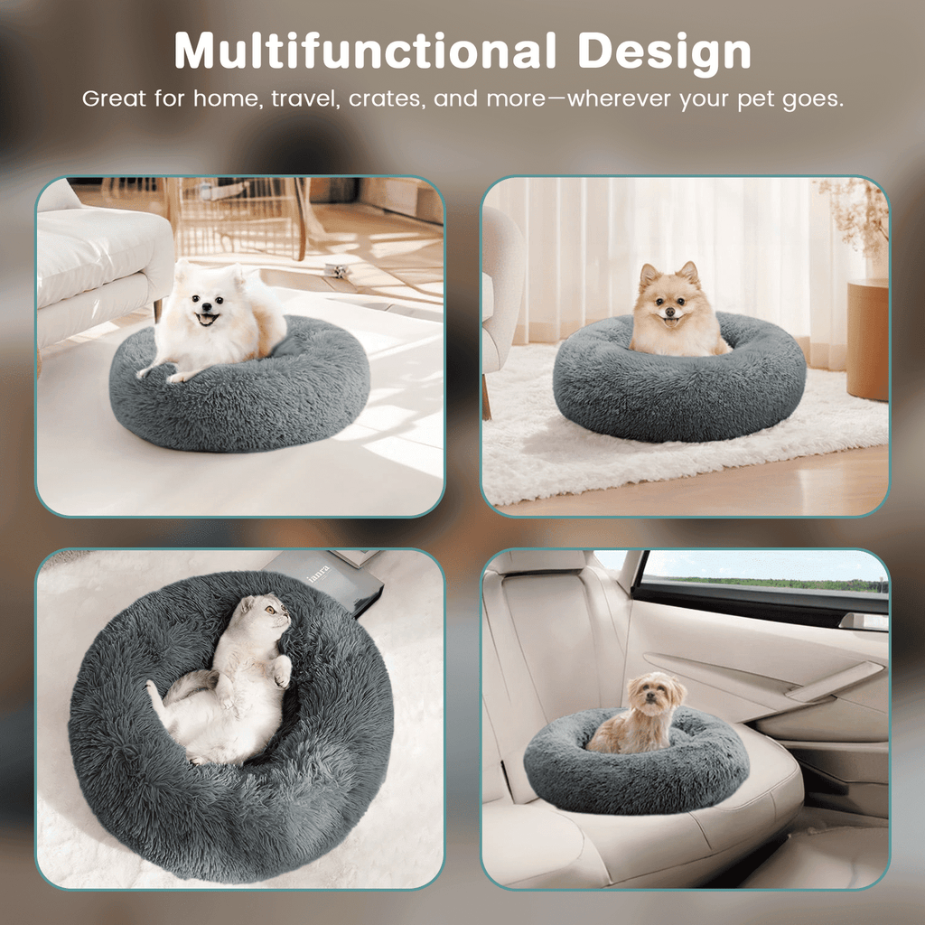 20 Inch Donut Dog Bed for Small Dogs, Round Pet Bed, Washable Dog Bed for Small Medium Dogs and Cats