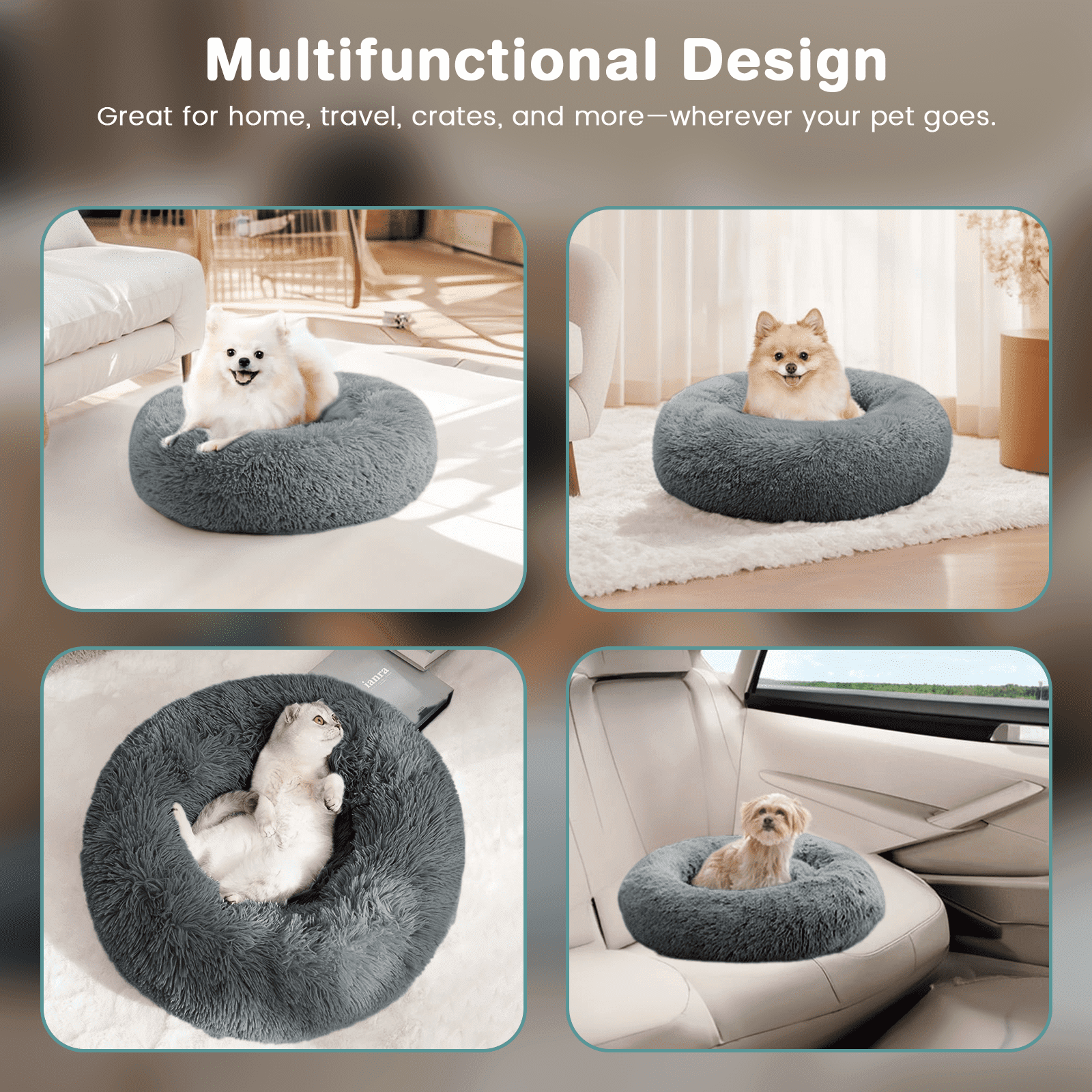 20 Inch Donut Dog Bed for Small Dogs, Round Pet Bed, Washable Dog Bed for Small Medium Dogs and Cats