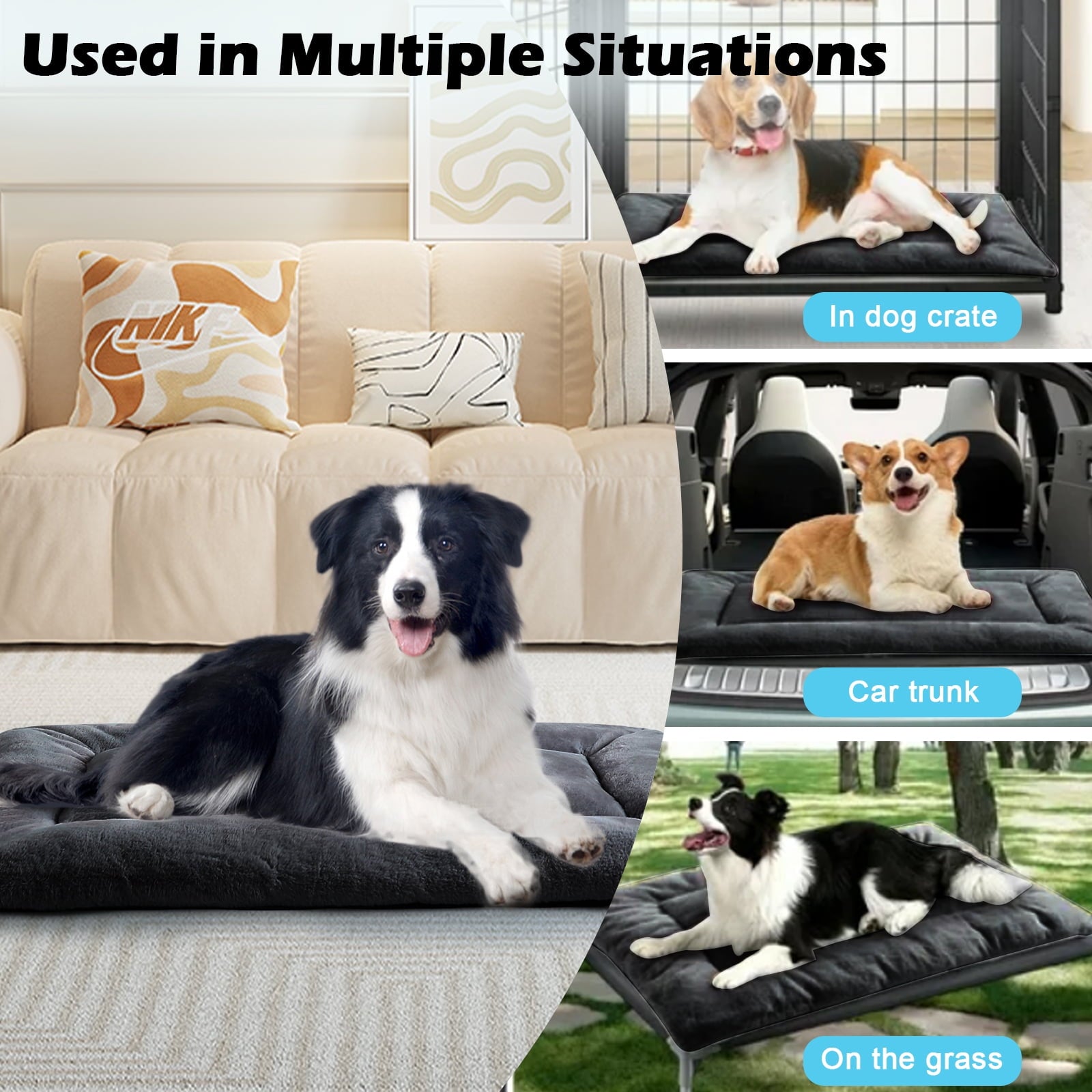 Plush Washable Dog Bed Ultra Dog Crate Mat Kennel Pad Anti-Slip Pet Sleeping Bed for Small Medium Large Dogs,Gray 36" x 23"