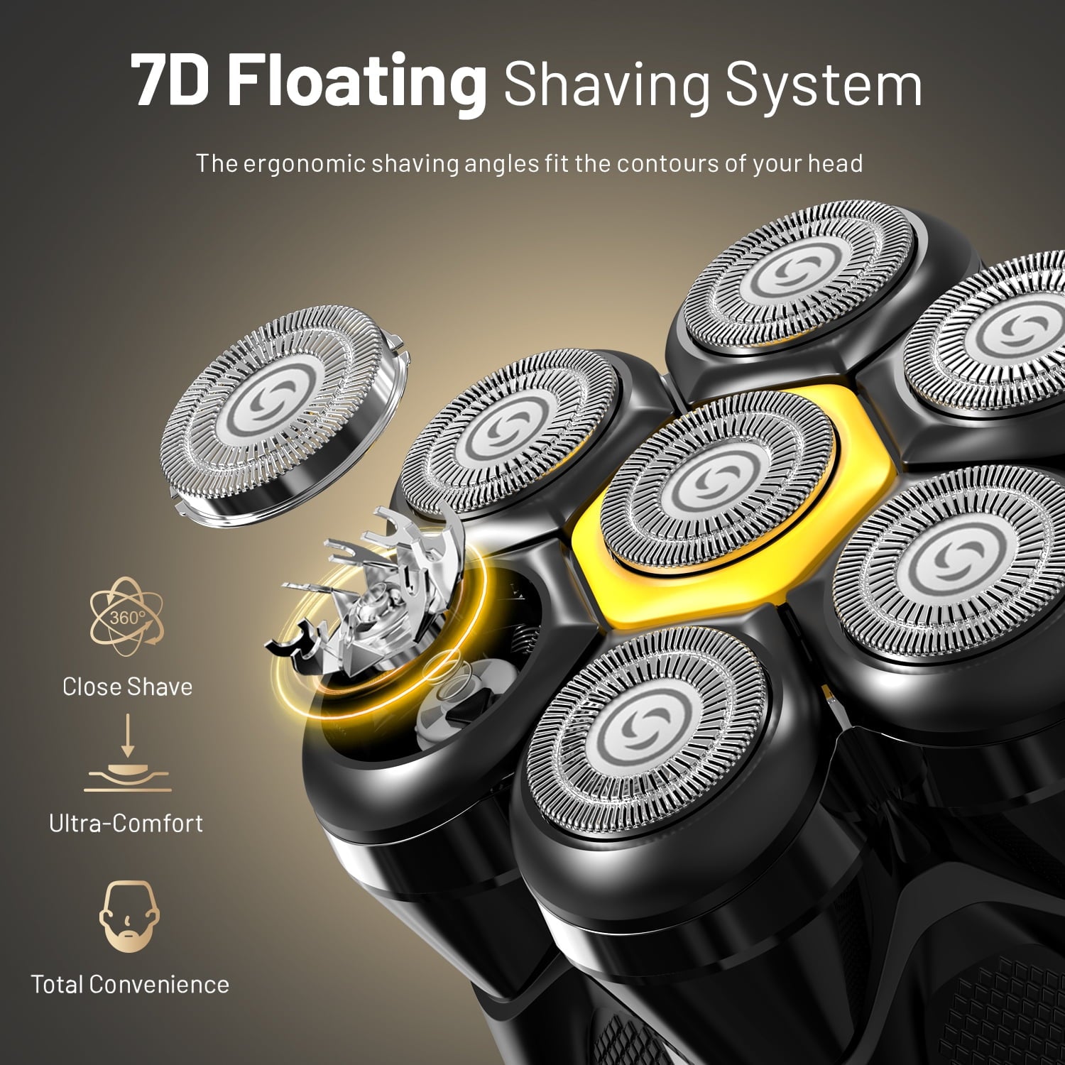 Head Shavers for Men, Magnetic Electric Bald Razor, 7D Rotary Cordless Shaver, Rechargeable Grooming Kit for Mens Scalp/Face/Beard, Close Shaving, PX7 , Wet/Dry, LED Display