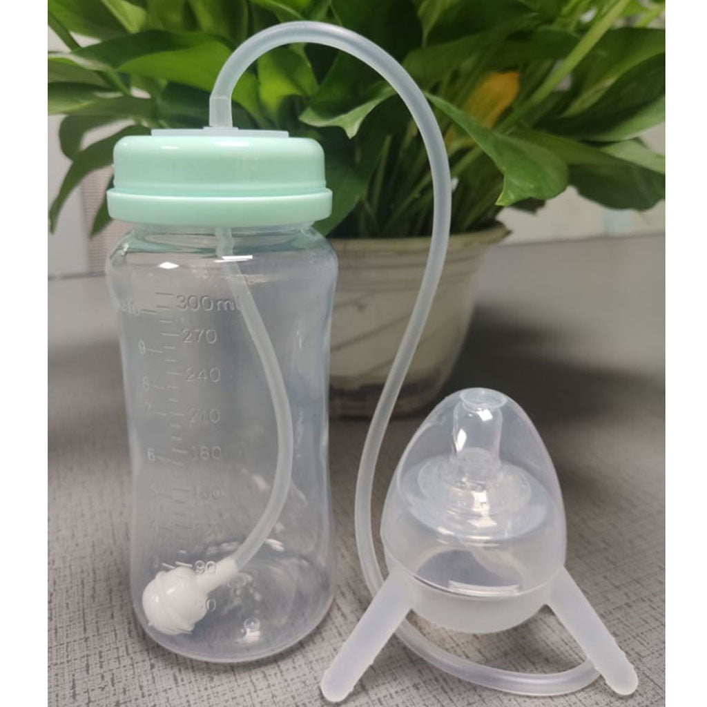 Sorrowso Self-Feeding Baby Bottle with Long Straw Handless Imitation Milk Weaning Bottle