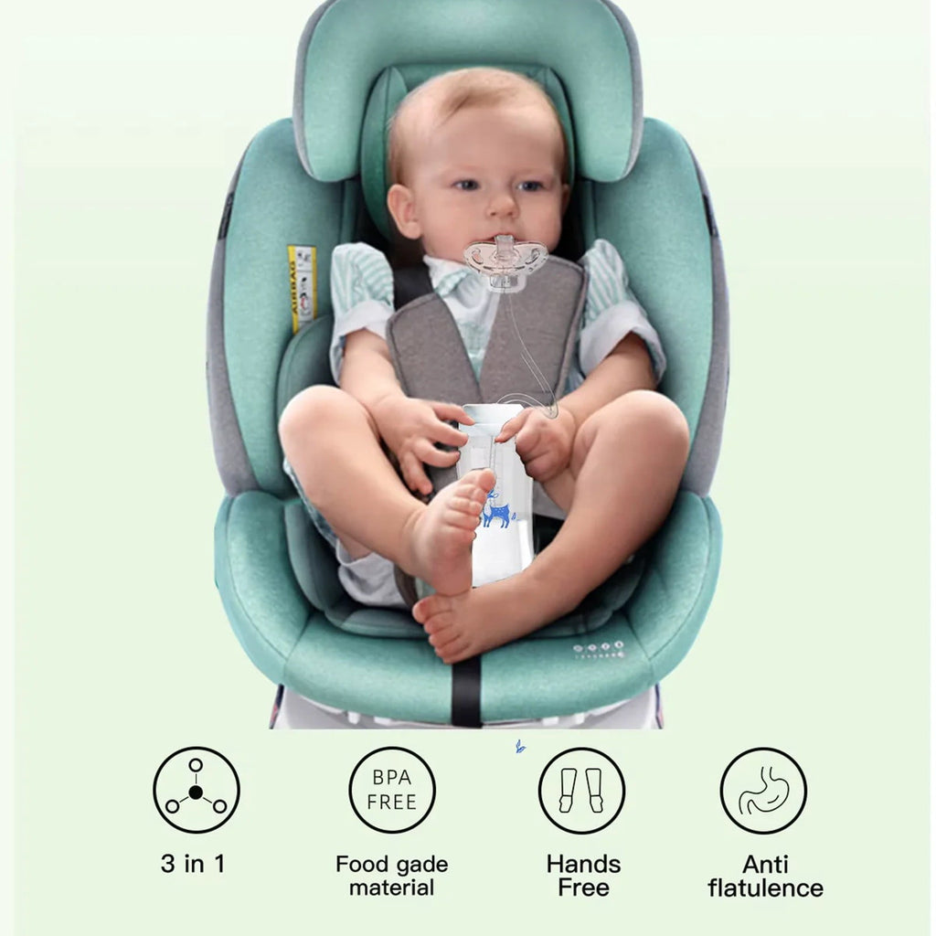 Hands-Free 8oz Milk Bottle with Tube Feeding System, Milk Bottle for Car Seat, Stroller, Fast Nipple for On-the-Go Parents, Pink, By VINOIC