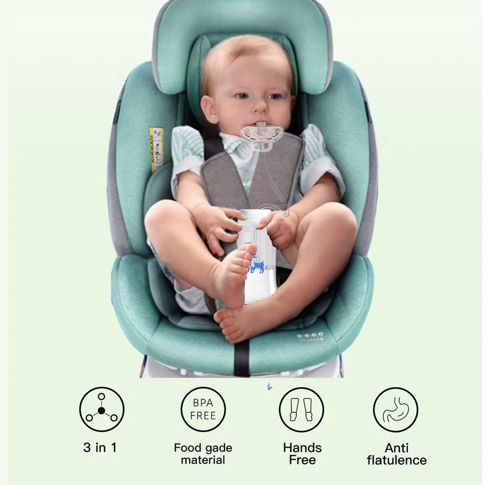 Hands-Free Baby Feeding Bottle 240ml, 3-in-1 Silicone Nursing Bottle with Adjustable Fast-Flow Nipple Straw, Wide-Neck Milk Bottle for Newborns