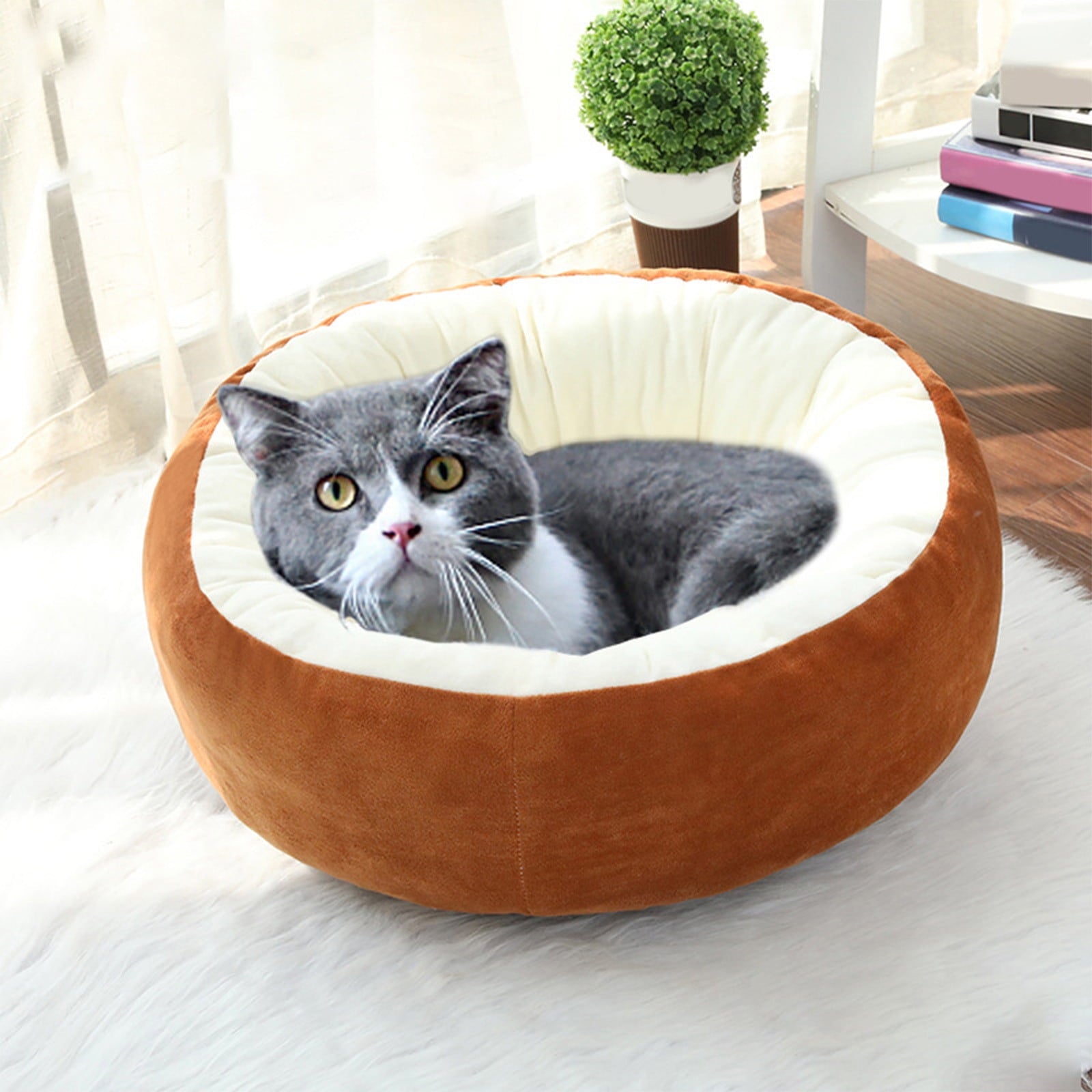 Washable Cat Bed &amp; Dog Bed, Semi-closed Bed for Small Medium Large Pets, Plush Cotton No Deformation Pet Bed on Clearance, Multipleon (11"x 11"x 10", Gray)