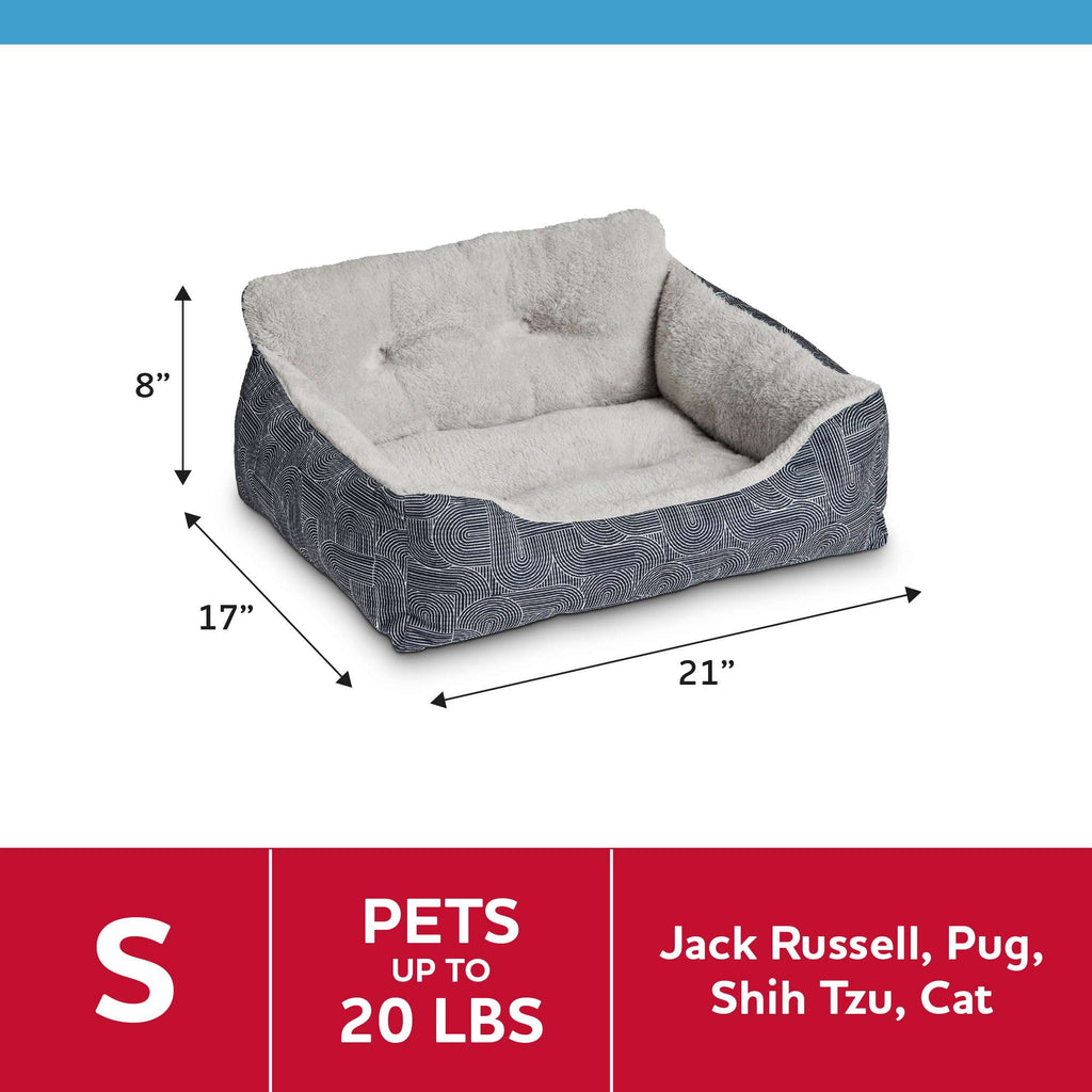 Puppy Dog Bed, Plush Bolster Dog for Small Dogs, Small, 21" x 17", Blue