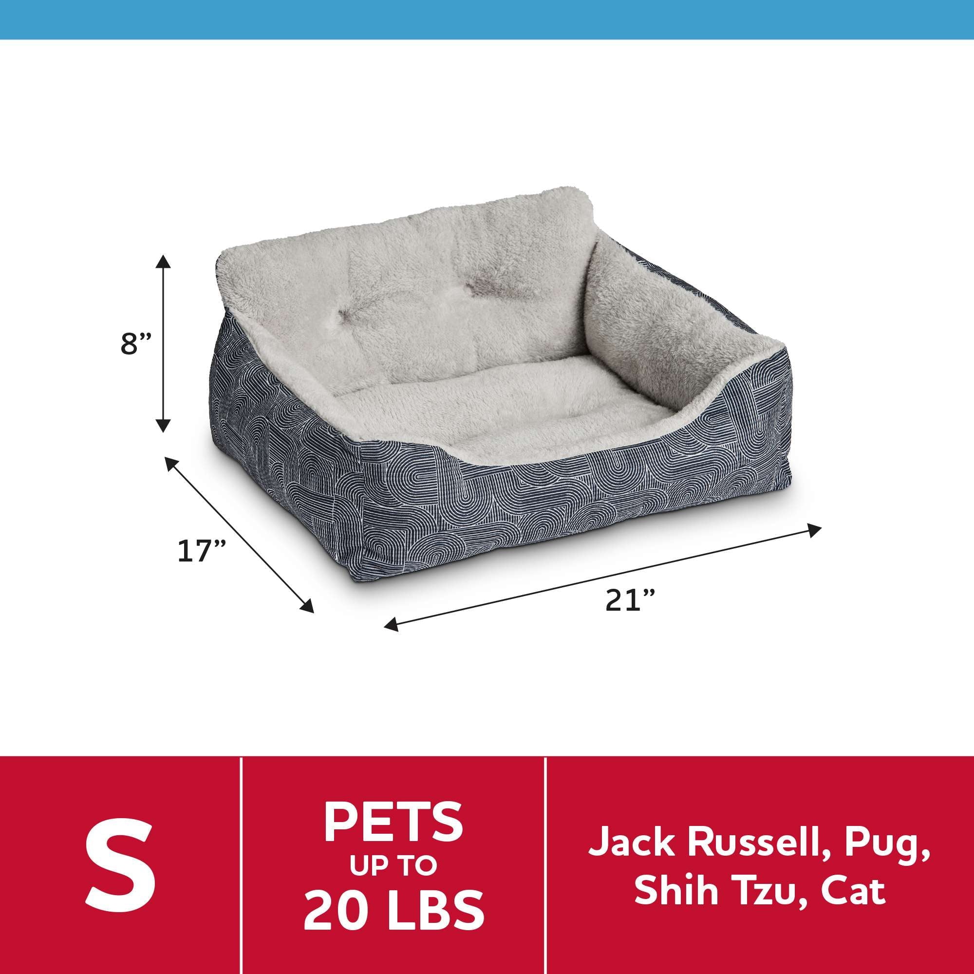 Puppy Dog Bed, Plush Bolster Dog for Small Dogs, Small, 21" x 17", Blue