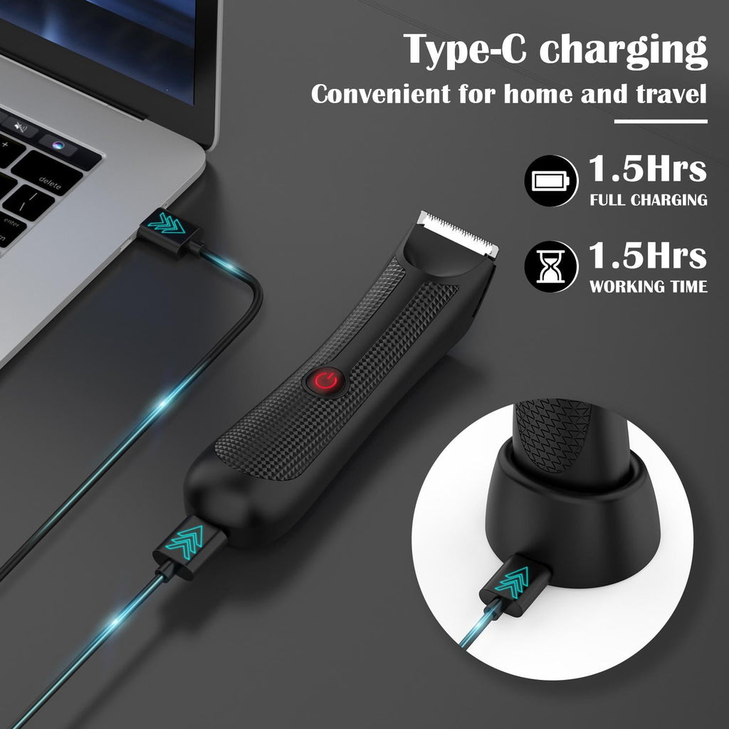 Body Hair Trimmer – Pubic, Groin, Chest &amp; Underarm Grooming Kit, Cordless Rechargeable Beard Trimmer w/ Adjustable Taper for Men Women, Black