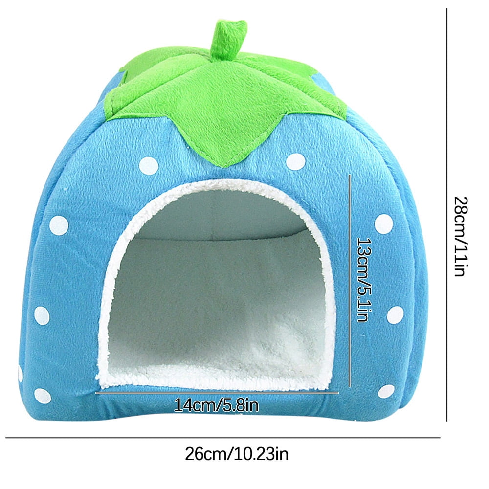 Cute Strawberry Cat House Indoors Winter Pet Dog Bed Fleece Yurt