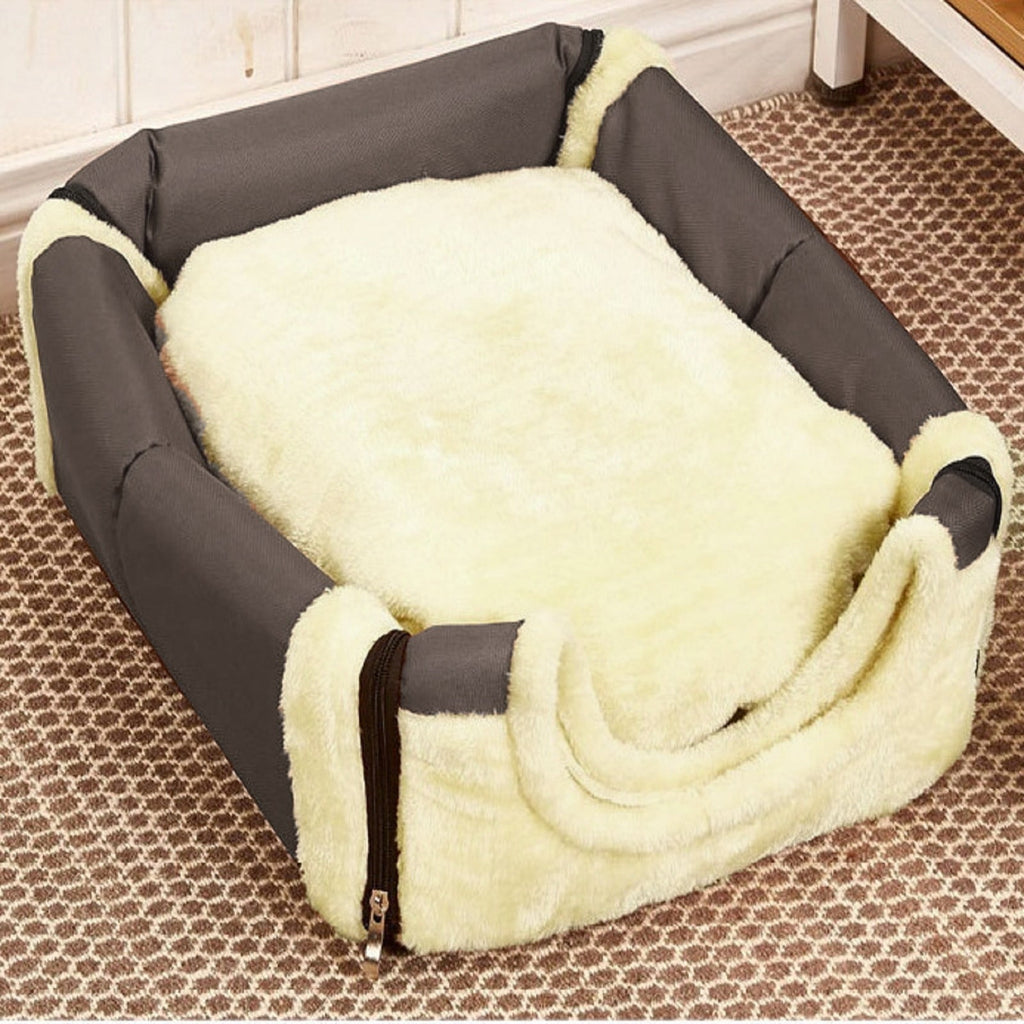 Dog Bed, Round Pet Kennel with Raised Rim, Faux Shag Sleep Mat for Cats Small Animals