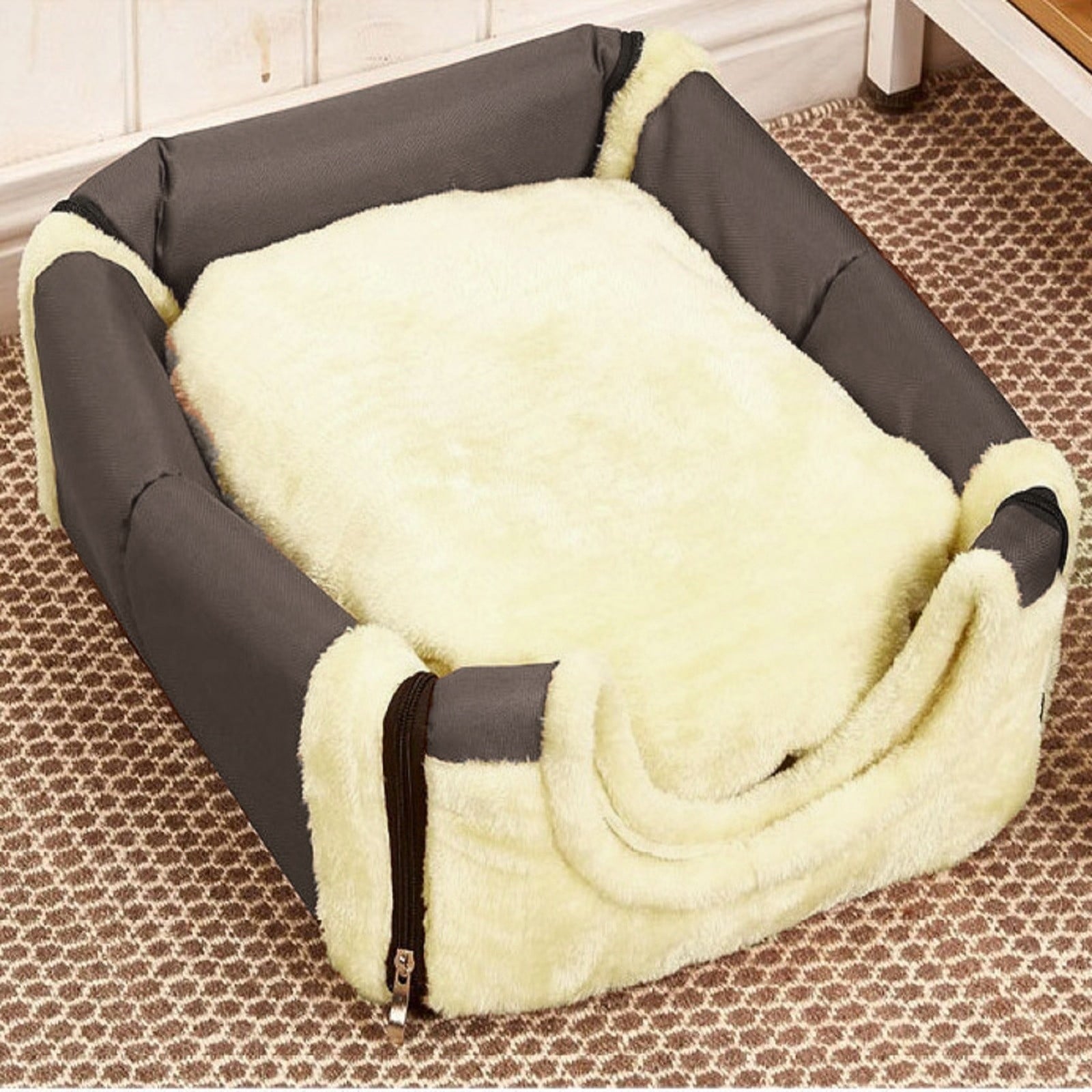 Dog Bed, Round Pet Kennel with Raised Rim, Faux Shag Sleep Mat for Cats Small Animals