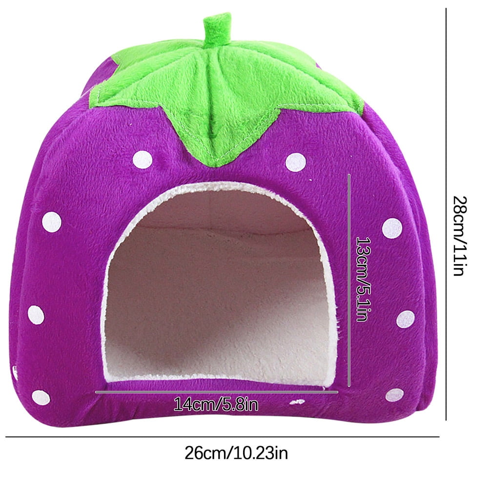 Cute Strawberry Cat House Indoors Winter Pet Dog Bed Fleece Yurt