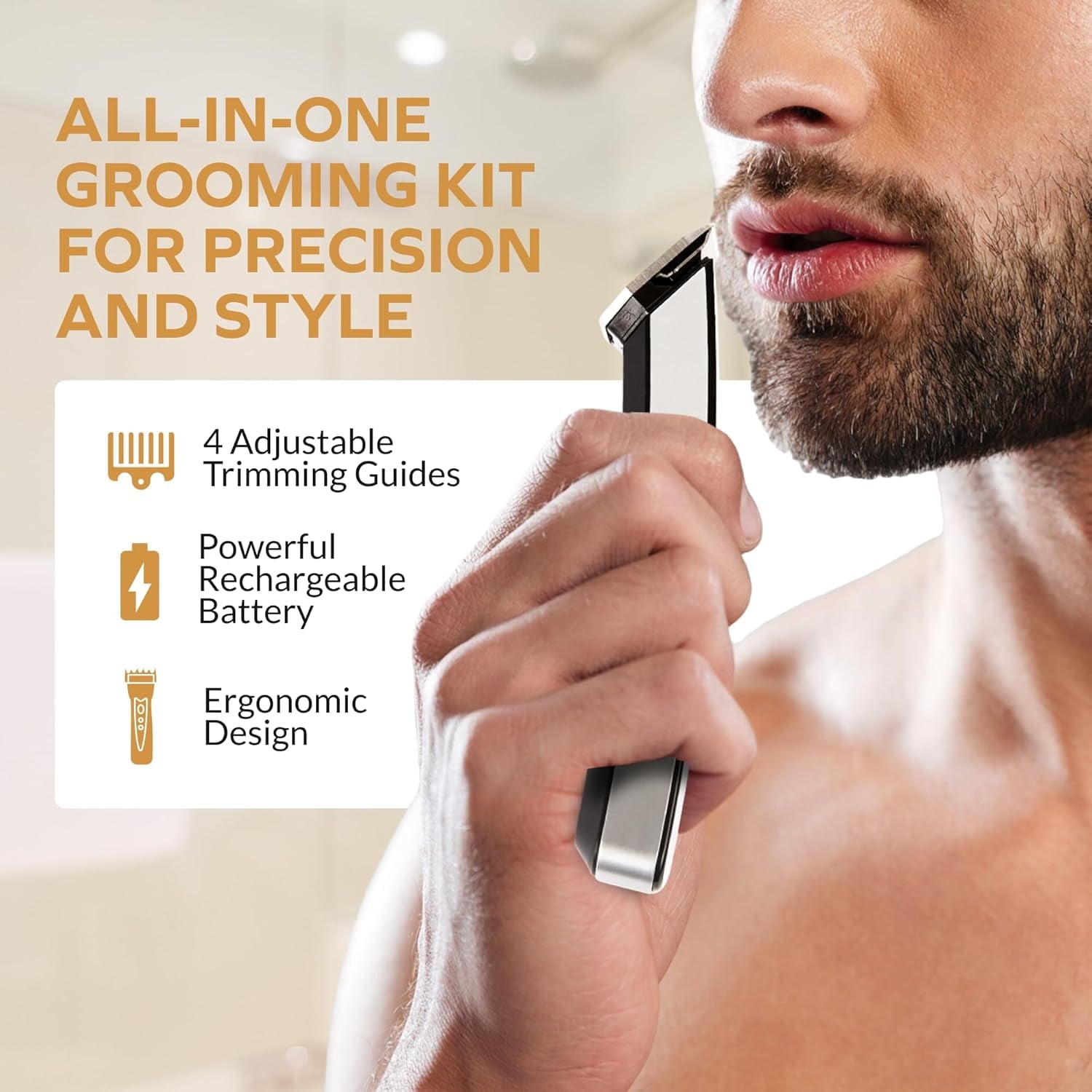 Groom Essentials Hair &amp; Beard Trimmer for Men, Cordless Hair Trimmer w/ Charging Base, Black/Silver