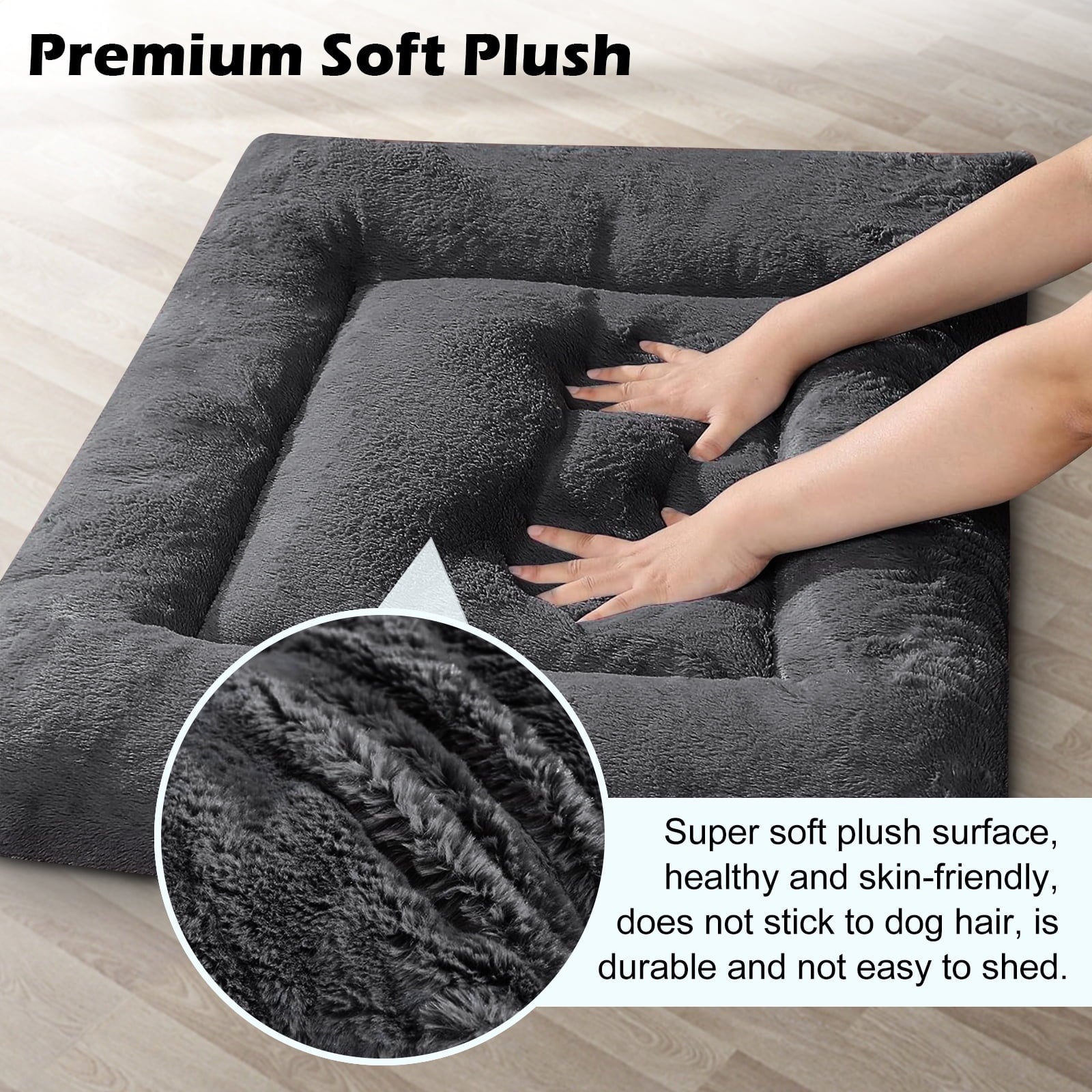Plush Washable Dog Bed Ultra Dog Crate Mat Kennel Pad Anti-Slip Pet Sleeping Bed for Small Medium Large Dogs,Gray 36" x 23"