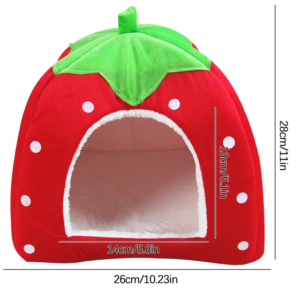 Cute Strawberry Cat House Indoors Winter Pet Dog Bed Fleece Yurt