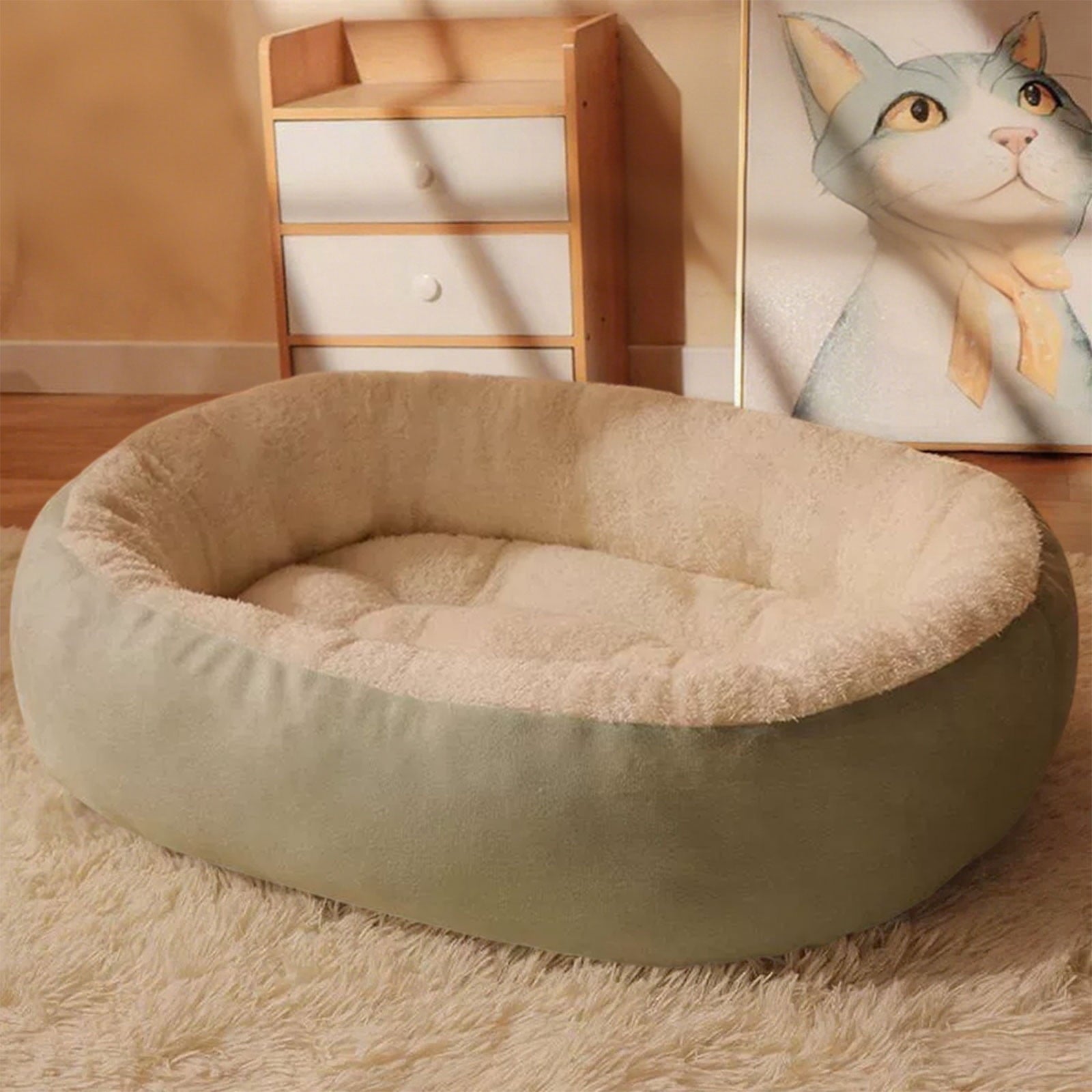 Oval Pet Bed Bed Fleece Warmth Pet Pad for Cat &amp; Small Dog
