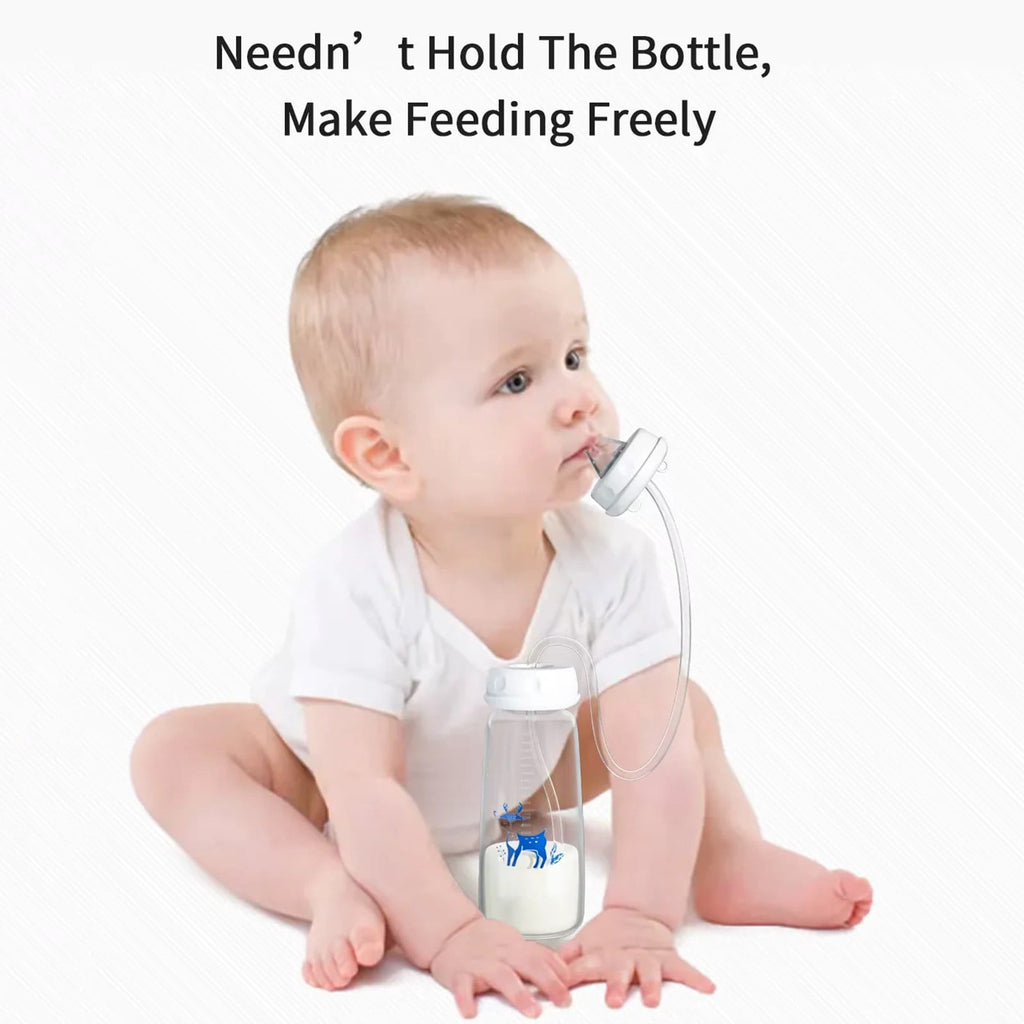 Hands-Free 8oz Milk Bottle with Tube Feeding System, Milk Bottle for Car Seat, Stroller, Fast Nipple for On-the-Go Parents, Pink, By VINOIC