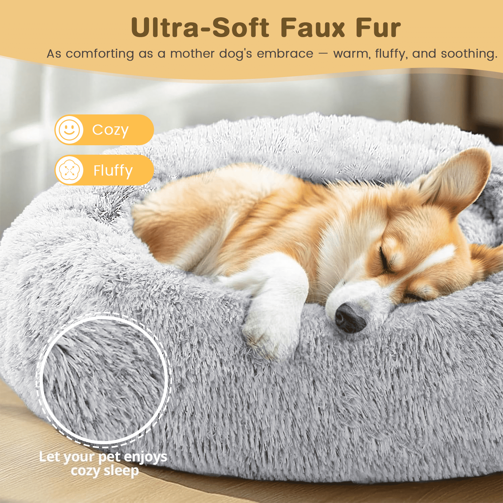 20 Inch Donut Dog Bed for Small Dogs, Round Pet Bed, Washable Dog Bed for Small Medium Dogs and Cats