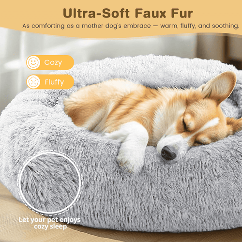 20 Inch Donut Dog Bed for Small Dogs, Round Pet Bed, Washable Dog Bed for Small Medium Dogs and Cats