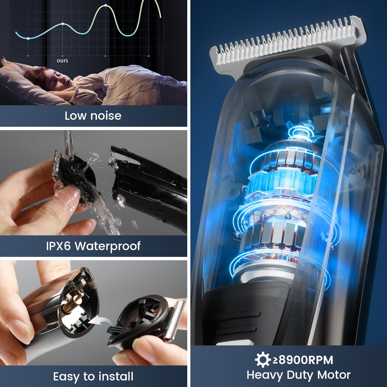 Skdwakiz Hair Trimmer for Men, Cordless Hair Clippers with Safety Lock, All in One Mens Grooming Kit for Face, Mustache, Nose and Body, Rechargeable Beard Trimmer, Gifts for Husband Father