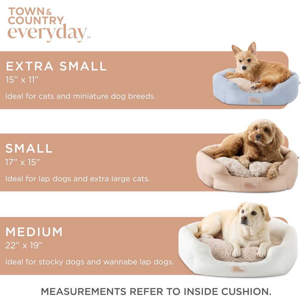 TOWN &amp; COUNTRY EVERYDAY CuddleTown Faux Linen Comfy Cuddler Pet Bed, Supportive &amp; Egg Crate Foam, Water Repellent, Bottom, Cover, Grey, Medium 28"x26"x8"