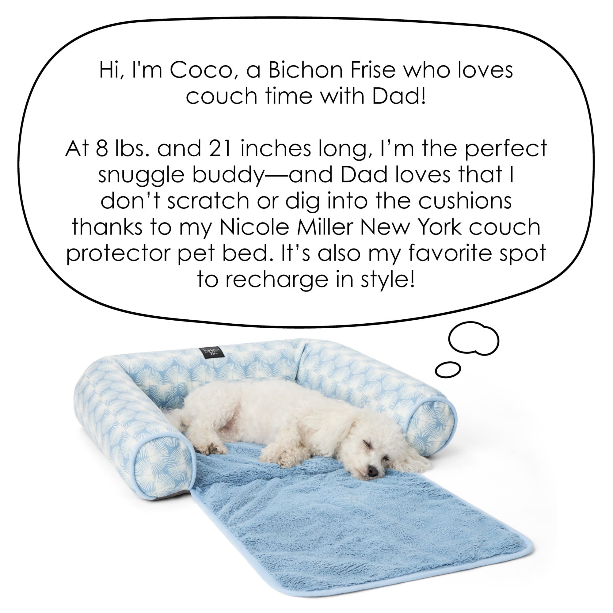NEW YORK PET Kendall Fluted Geo Couch Protector Pet Bed, &amp; , Water Repellent, Bottom, , Blue, Large 40"x23"x4"