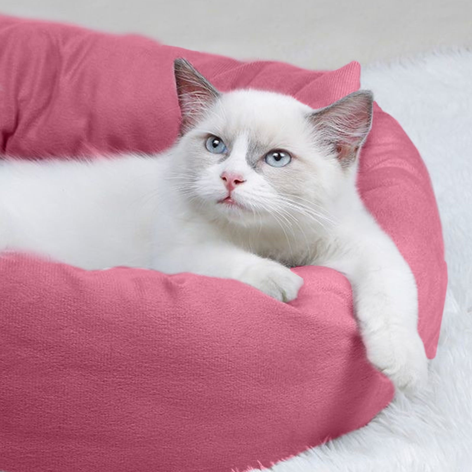 Cat Beds with Pillow for Small Medium Dogs and Cats, Round Dog Puppy Cuddler Bed, Washable Plush Pet Bed Thickened Dog Kennel Mat for Puppy Sleeping, M 45CM