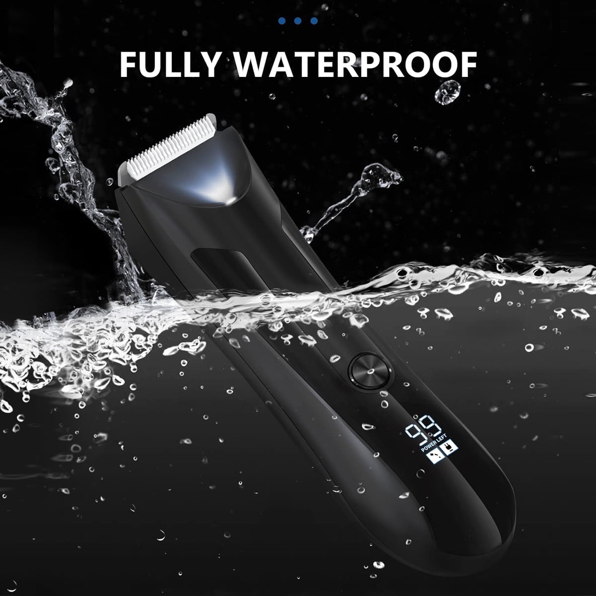 Electric Body Trimmer, Men's Groin Hair Trimmer IPX5 Wet/Dry Use Razor, Ceramic Blade Ball Shaver Clipper Body Grooming Kit with LCD Baterry Display, USB Recharge Dock &amp; LED Light