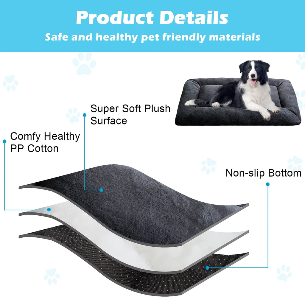 Plush Washable Dog Bed Ultra Dog Crate Mat Kennel Pad Anti-Slip Pet Sleeping Bed for Small Medium Large Dogs,Gray 36" x 23"
