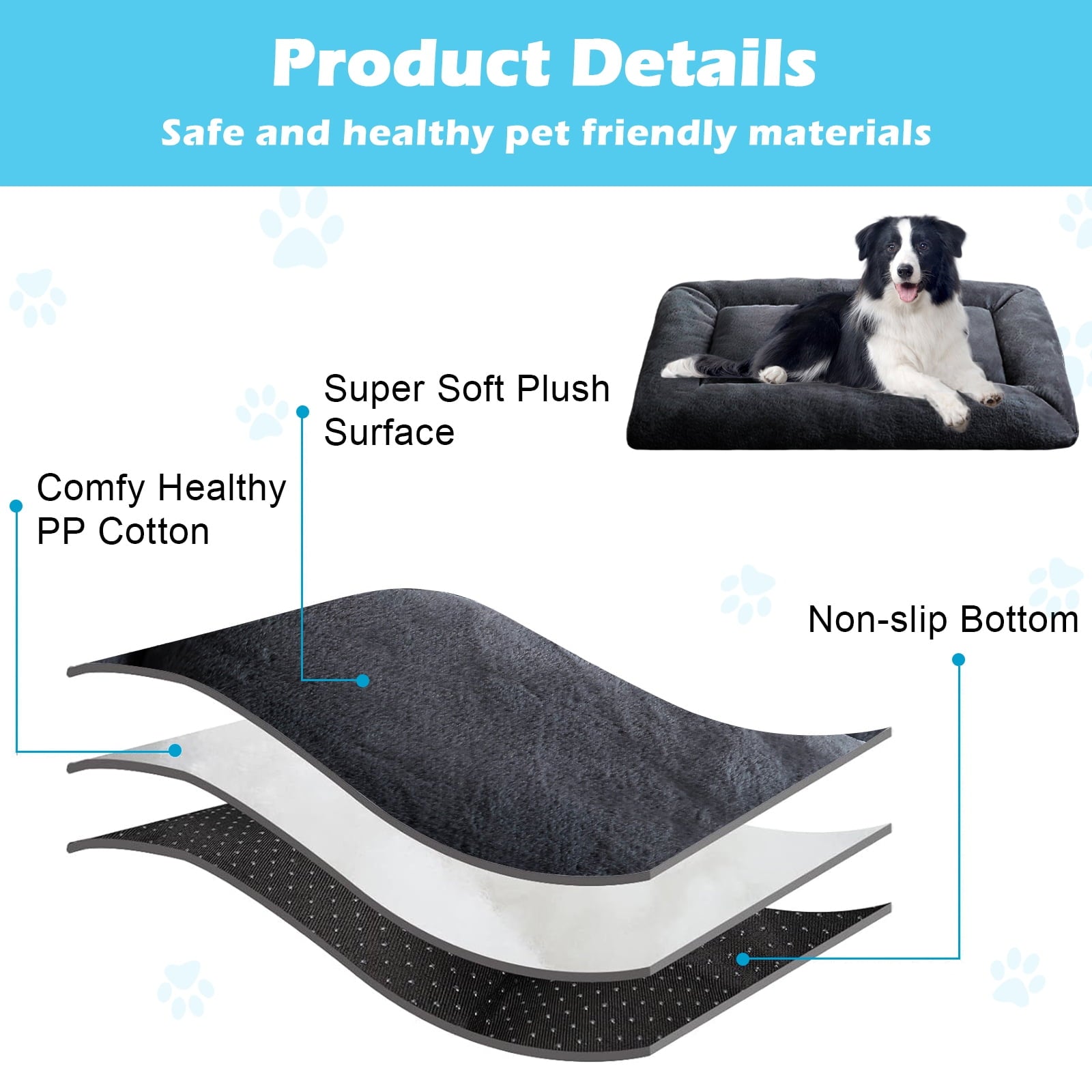 Plush Washable Dog Bed Ultra Dog Crate Mat Kennel Pad Anti-Slip Pet Sleeping Bed for Small Medium Large Dogs,Gray 36" x 23"