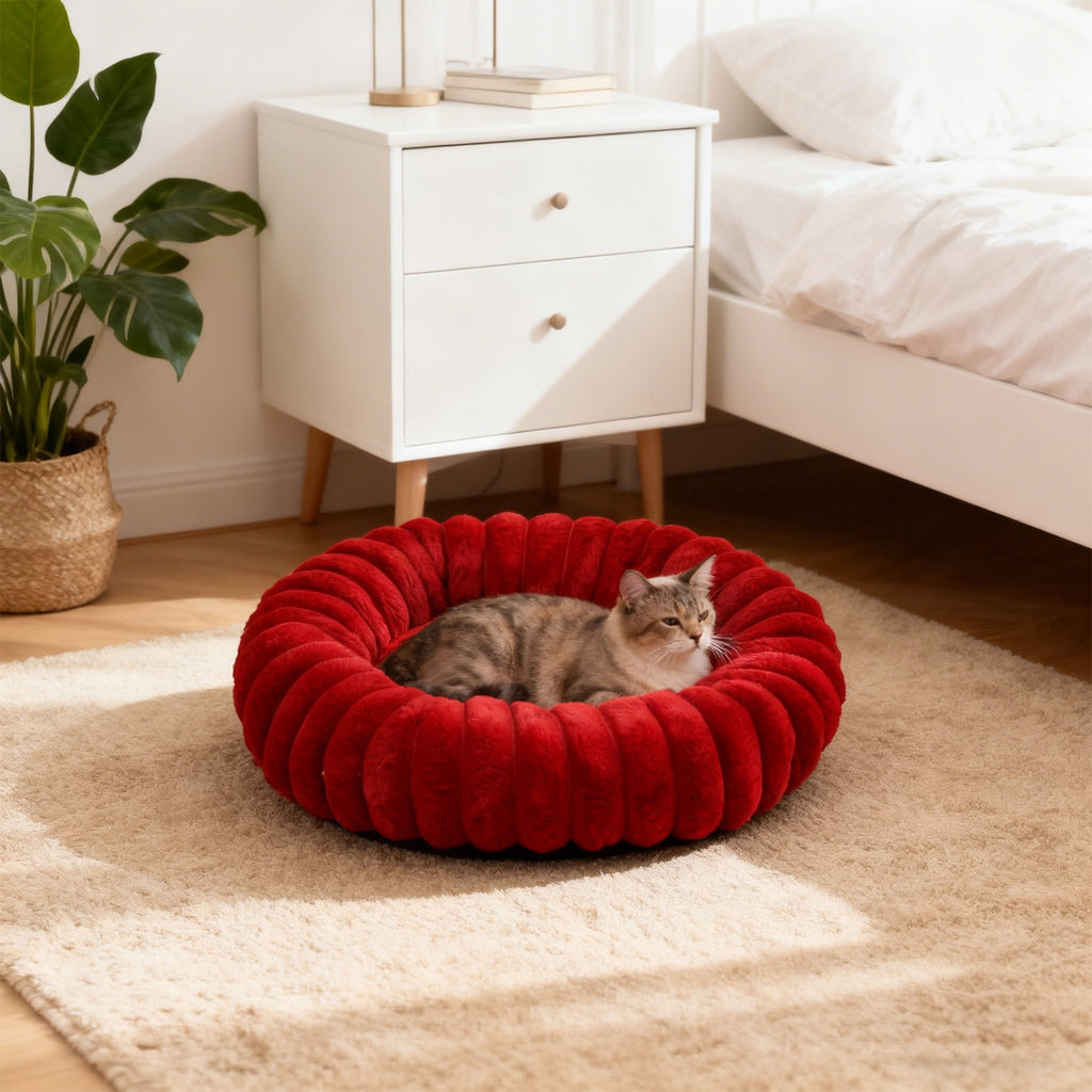 High Pile Plush Round Pet Bed Kennel Mat Extra Dog Cat Bed with Raised Edge for Small Medium Pets
