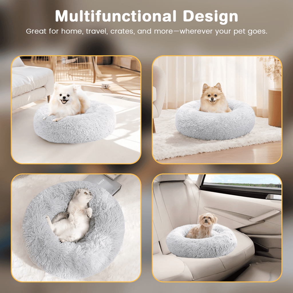 20 Inch Donut Dog Bed for Small Dogs, Round Pet Bed, Washable Dog Bed for Small Medium Dogs and Cats