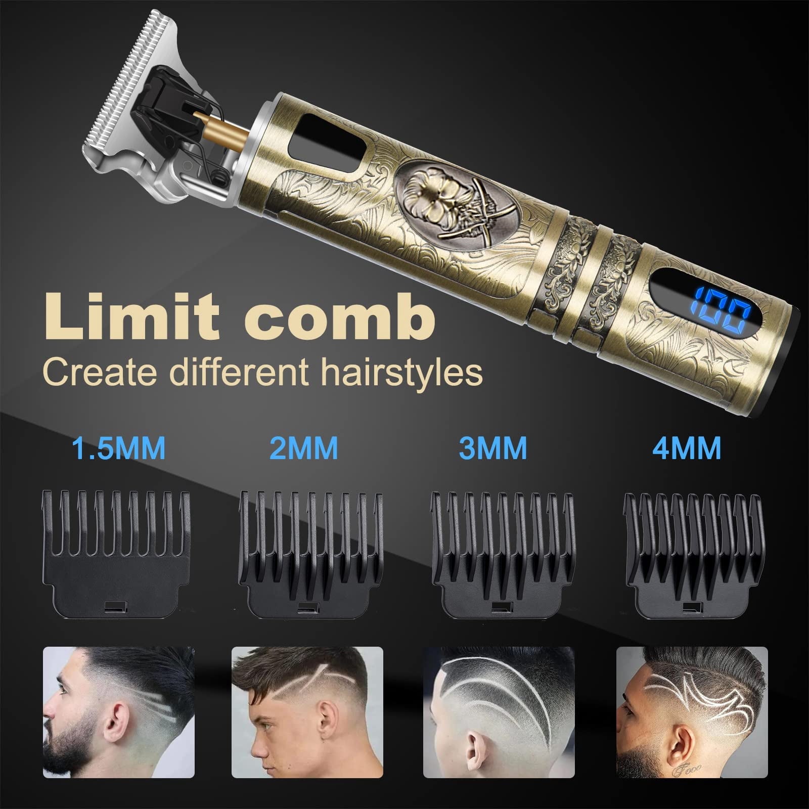 Hair Trimmer for Men, Beard Trimmer Hair Clippers for Men, Cordless Rechargeable Hair Trimmer Cutting Grooming Kit,Beard Shaver Barbershop with LCD