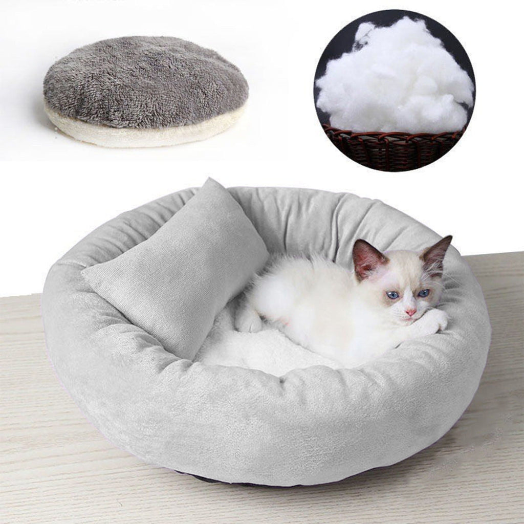 14in Round Cat Beds for Indoor Cats Small Dog Bed with Pillow, Washable Plush Pet Bed for Kittens Puppy, Purple