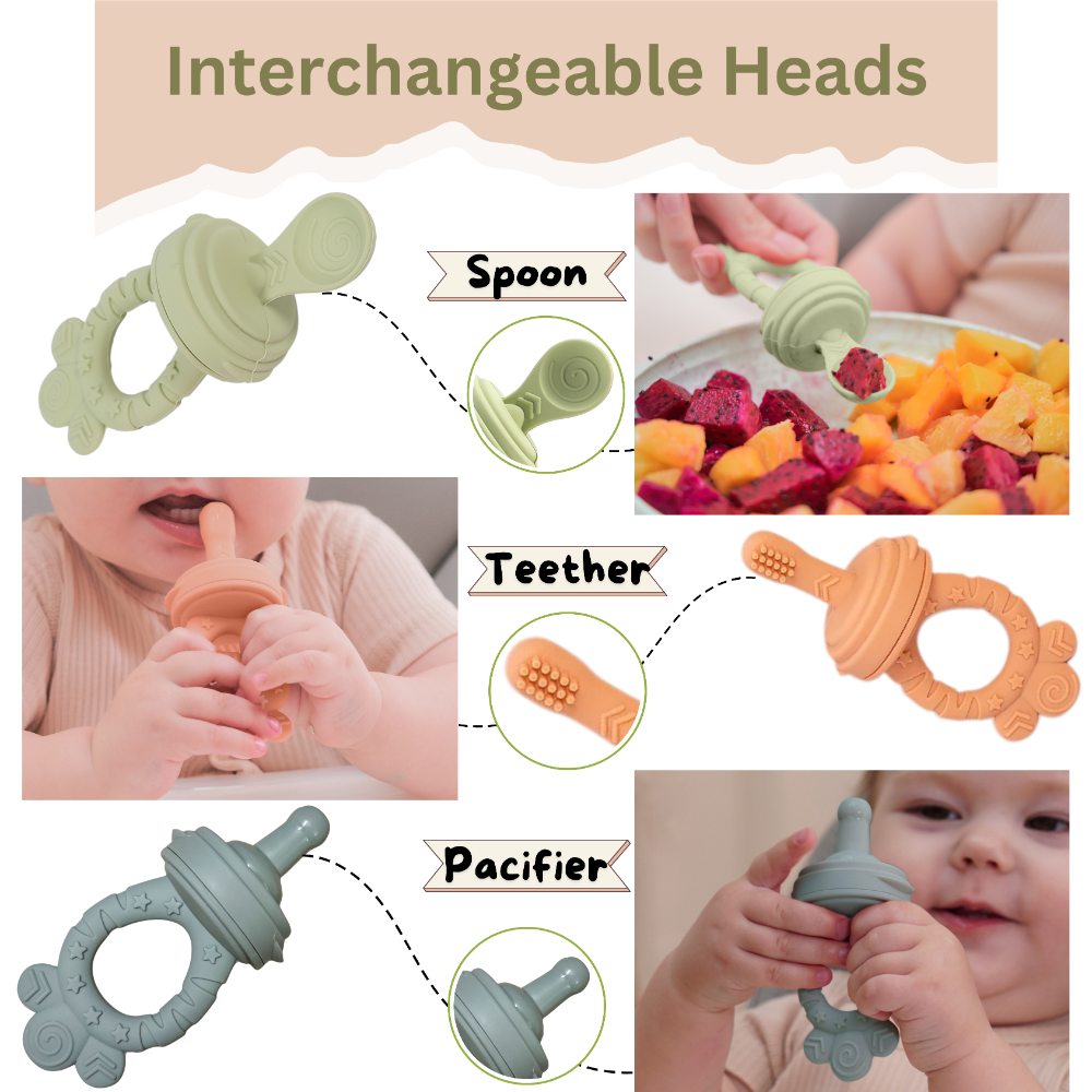 Minie Joo Baby Fruit and Food Feeder &amp; Teething Pacifier Set, 3 Pacifier Pouches, Pink
