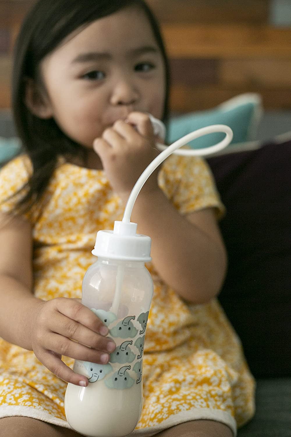 Hands-Free Baby Bottle - Self Feeding Baby Bottle System 9 oz (2 Pack - Elephant)