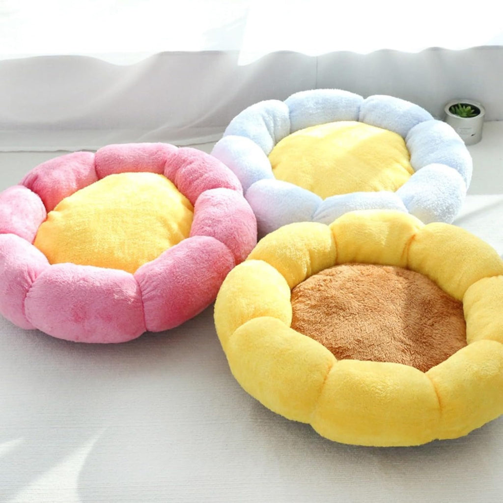 14in Round Cat Beds for Indoor Cats Small Dog Bed with Pillow, Washable Plush Pet Bed for Kittens Puppy, Purple