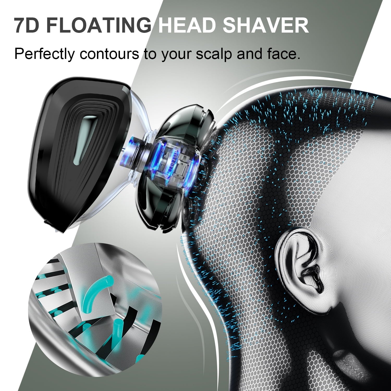 Skdwakiz Head Shavers for Bald Men, 7D Electric Razor, Cordless Rechargeable Wet/Dry IPX7 Hair Beard Trimmer with Rotary Blades &amp; Brush, LED Display, Grooming Shaving Kit Gift for Men