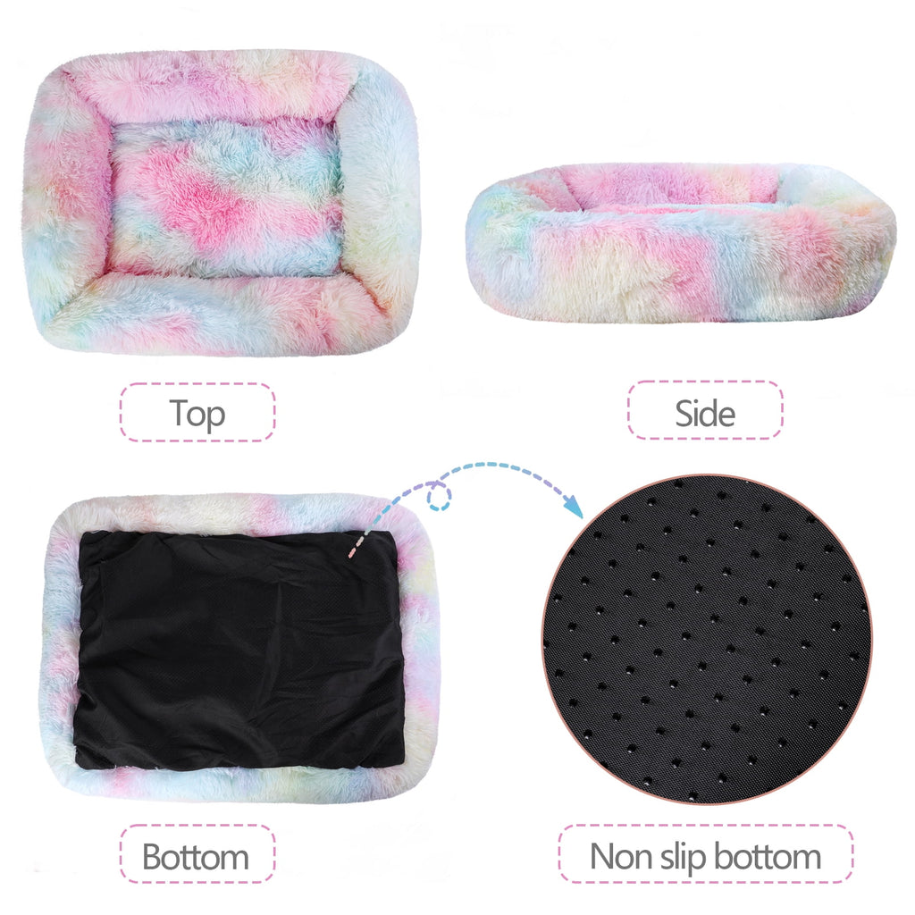 Rectangle Plush Pet Bed Bed for Dogs Cats Kennel Cuddler Crate Cushion Mat Washable