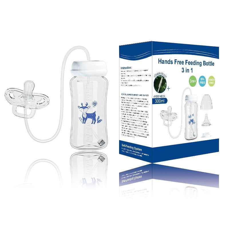 300ml Hands-Free Baby Bottle with Adjustable Stand – Leak-Proof &amp; Self-Feeding Infant Bottle for On-the-Go, Includes Cleaning Brush &amp; Travel Cap