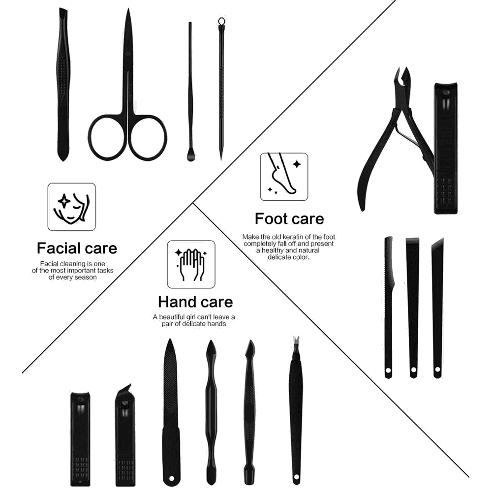 15-Piece Nail Clipper Manicure Set for Adult Women Men Grooming Pedicure Kit Stainless Steel for Facial Cuticle with Leather Travel Care