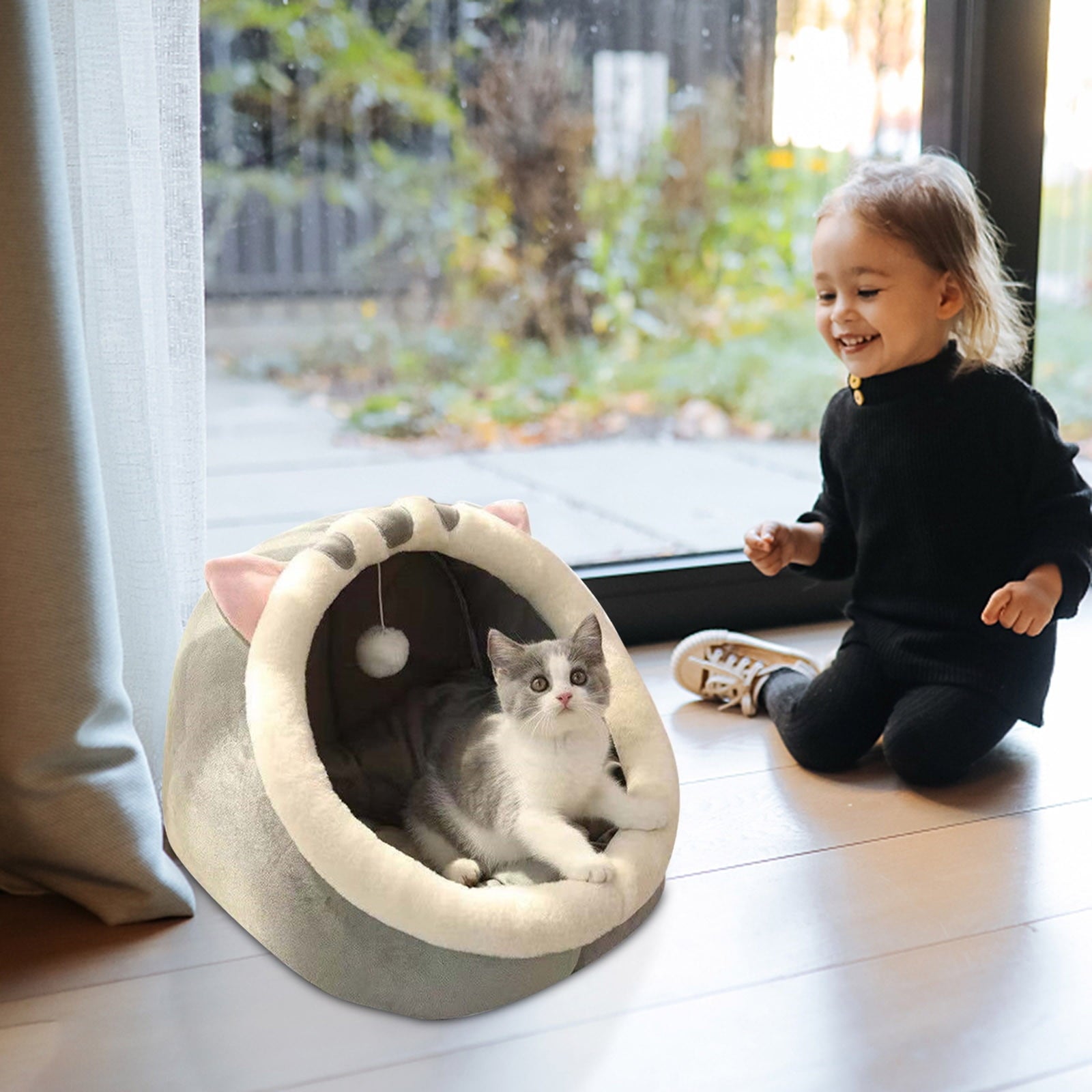 Washable Cat Bed &amp; Dog Bed, Semi-closed Bed for Small Medium Large Pets, Plush Cotton No Deformation Pet Bed on Clearance, Multipleon (11"x 11"x 10", Gray)
