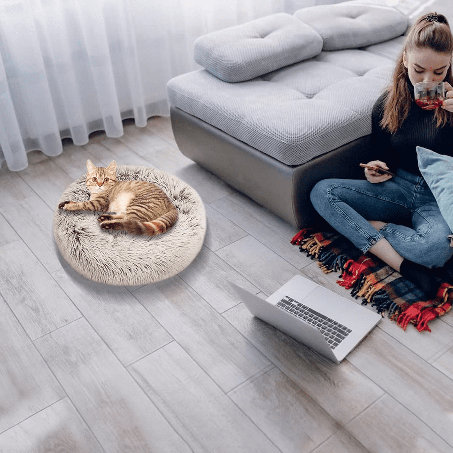 Dog Bed &amp; Cat Bed, Puppy Bed Warming Round Pet Bed, Donut Bed