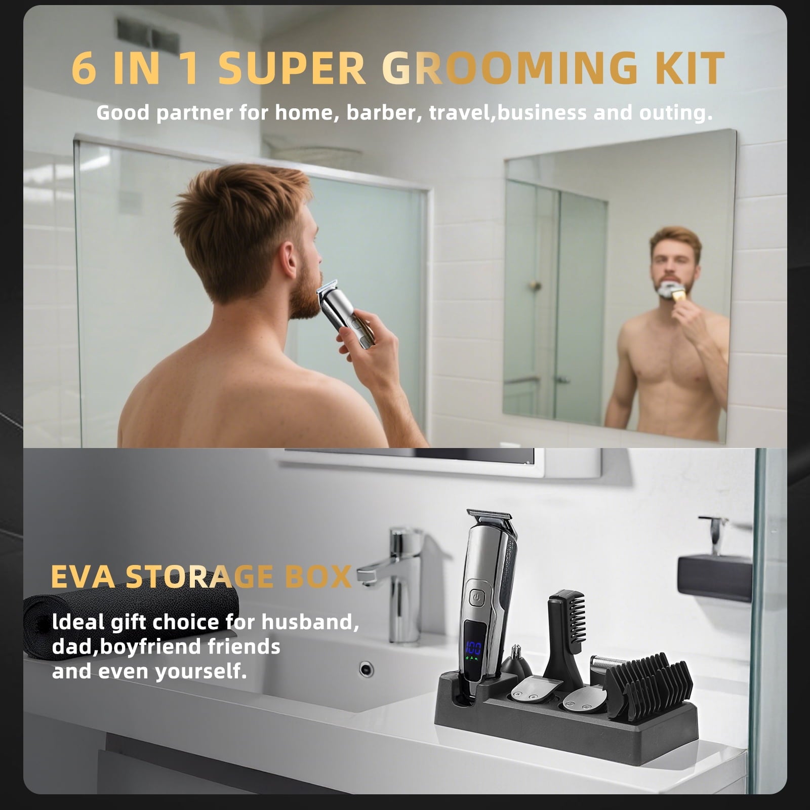 Beard Trimmer for Men,All-in-One Trimmer Kit - IPX7 ,LED Display, Wet/Dry Shower-Safe,Hair Clipper for Men,Grooming Kit for Nose Body Face &amp; Mustache